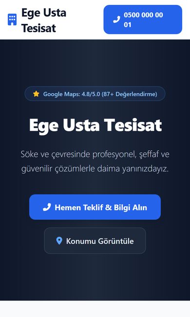 Ege Usta Tesisat örnek sitesi
